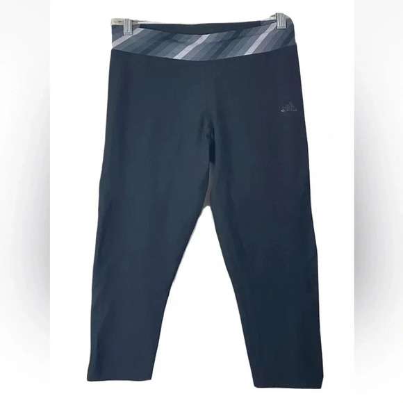 Adidas Climalite Black Leggings Women's Cropped Stretch Yoga Pants Mesh - Picture 1 of 6